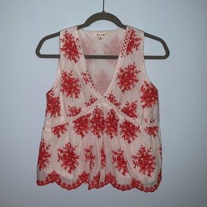 White and Red Floral Blouse/Tank